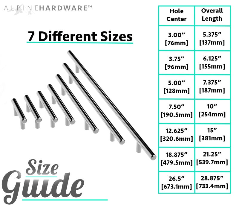 ALPINE HARDWARE Premium Solid Euro Style Bar Handle Pull-25Pack ~3.75 inch Hole Center & 6 1/8 inch Length-Heavy Stainless Steel Bar Handle W/ Polished Chrome Finish-American Owned Cabinet Hardware - Image 2